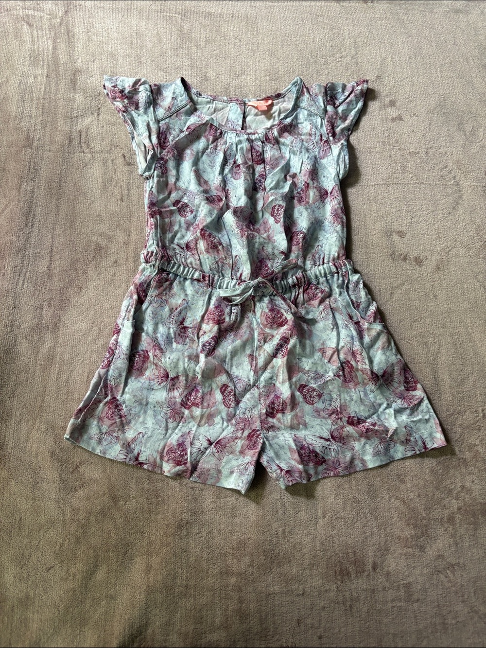 Jigsaw Junior Butterfly Girls Romper in Blue and Burgundy